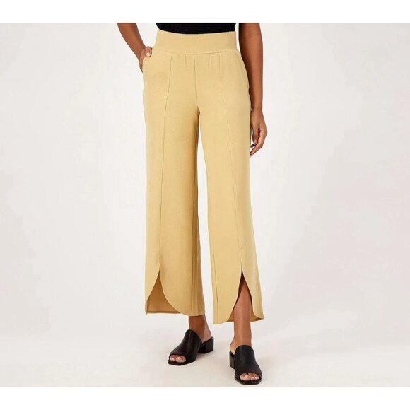 Isaac Mizrahi Live! Tall Pebble Knit Wide Leg Pants Size LT Khaki A575212 NEW - Picture 1 of 3